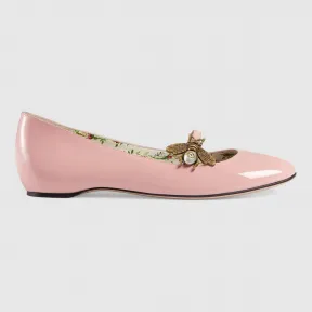 古驰/Gucci 蜜蜂装饰漆皮芭蕾舞鞋 475832 BNC00 5909