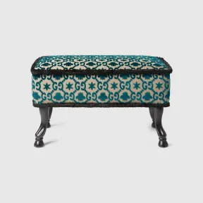 古驰/Gucci GG提花床尾凳 孔雀蓝羊毛  550689-ZAW44-3608