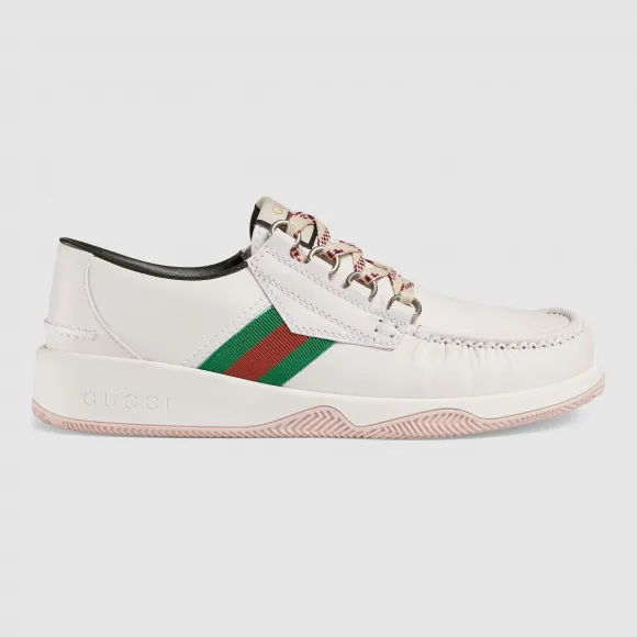 古驰/Gucci 条纹织带皮革系带鞋 575399 D60D0 9070