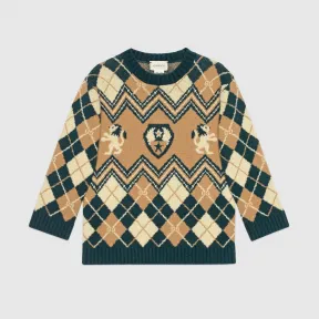 古驰/Gucci 男童（4-12岁） 儿童狮子和盾牌羊毛衫 625268-XKBET-2157