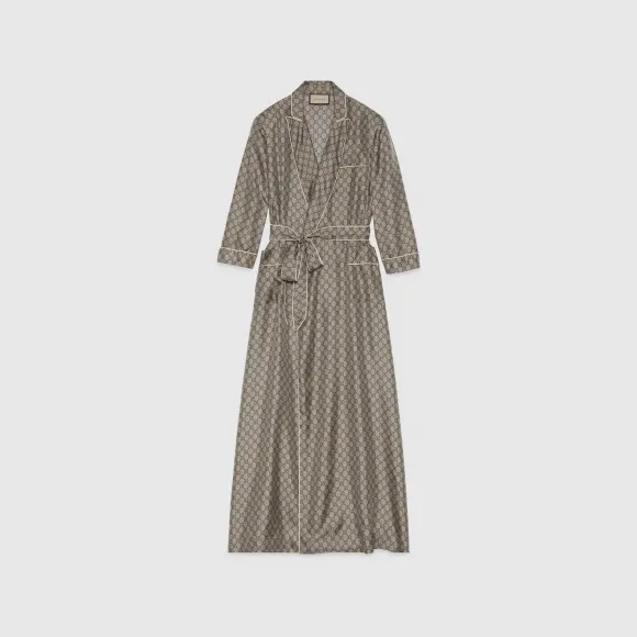 古驰/Gucci 米色和乌木色GG Supreme印花真丝睡袍 756591-ZANRP-2275