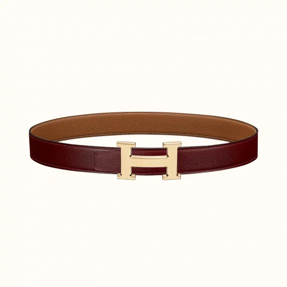 爱马仕/Hermes H 条纹皮带扣&双面皮腰带32毫米 H064550CC06-H073967CAAX090