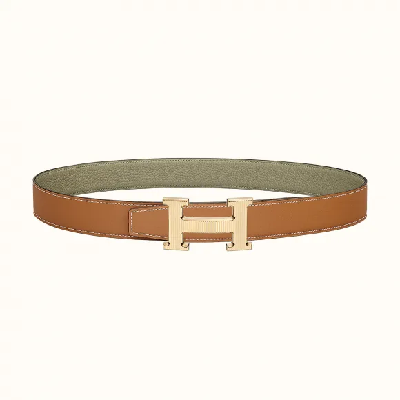 爱马仕/Hermes H 条纹皮带扣&双面皮腰带32毫米 H064550CC06-H073996CAAG090