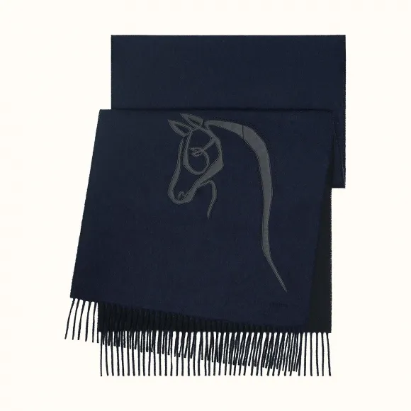 爱马仕/Hermes Cheval au Trait皮革拼贴细节围巾 H393782T-03