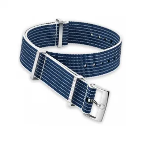 欧米茄/Omega 蓝白相间条纹赛道风格纹尼龙表带，固定式表带夹上镌刻跑道编号。 - 031CWZ005945