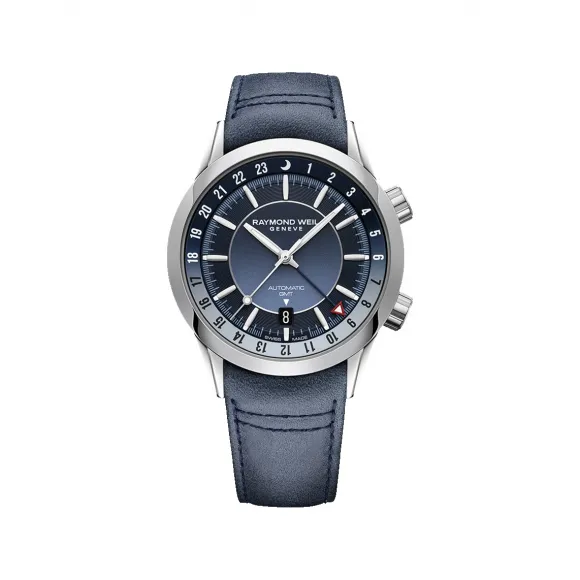 雷蒙威/Raymond Weil 两地时蓝色皮带腕表 - 自由骑士 40.5 MM 自动机械机芯 2761-STC-50001