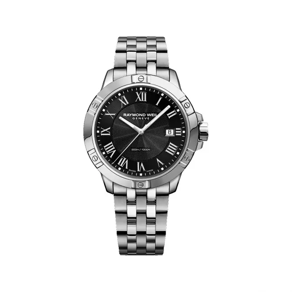 雷蒙威/Raymond Weil 男士经典黑色精钢表链腕表 - 探戈系列 41 MM 石英机芯 8160-ST-00208