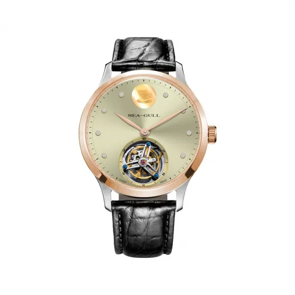 海鸥/Seagull 陀飞轮系列 42mm 精钢镶18K玫瑰金圈 手动机械机芯 男表 218.47.5052G