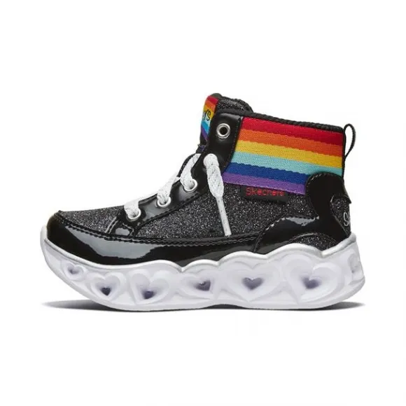 斯凯奇/Skechers 黑色/多彩色 HEART LIGHTS 女童魔术贴闪灯休闲靴 20272N-BKMT