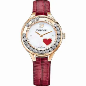 施华洛世奇/Swarovski 手表 Lovely Crystals Mini 腕表, 真皮表带, 红色, 玫瑰金色调 5297