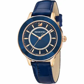施华洛世奇/Swarovski Octea Lux 腕表, 真皮表带, 蓝色, 玫瑰金色调 PVD 5414413