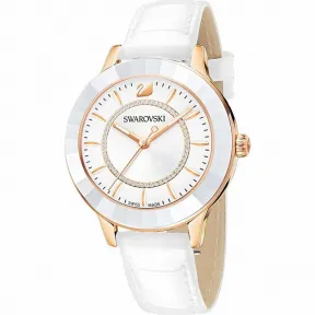 施华洛世奇/Swarovski Octea Lux 腕表, 真皮表带, 白色, 玫瑰金色调 PVD 5414416