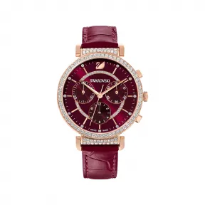 施华洛世奇/Swarovski Passage Chrono 腕表  瑞士制造  真皮表带  红色  玫瑰金色调润饰 5580345