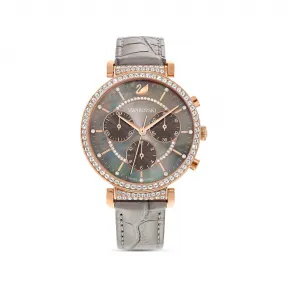 施华洛世奇/Swarovski Passage Chrono 腕表  瑞士制造  真皮表带  灰色  玫瑰金色调润饰 5580348