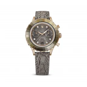 施华洛世奇/Swarovski Octea Chrono 腕表 瑞士制造 真皮表带 灰色 玫瑰金色调润饰 5671153