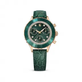 施华洛世奇/Swarovski Octea Chrono 腕表 瑞士制造 真皮表带 绿色 玫瑰金色调润饰 5672931