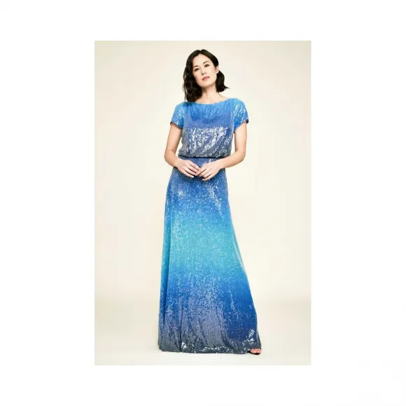  珠片渐变蕾丝短袖修身长裙 BKK19594LH