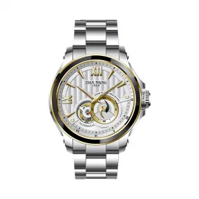天王/Tianwang 不锈钢表壳，不锈钢圈口间电金色外加黑色陶瓷圈口，不锈钢把的，不锈钢螺丝透视底  创系列 自动机械  GS51052CTB.D.S.S-1
