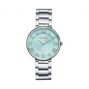 蒂芙尼/Tiffany Atlas® 系列 34 毫米不锈钢镶嵌钻石和 Tiffany Blue® 蒂芙尼蓝色表盘