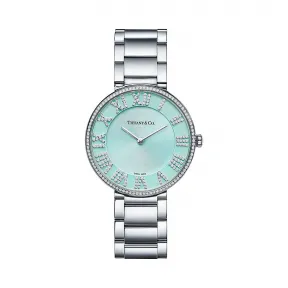 蒂芙尼/Tiffany Atlas® 系列 34 毫米不锈钢镶嵌钻石和 Tiffany Blue® 蒂芙尼蓝色表盘 69291821 