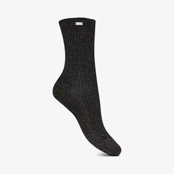 伊夫圣罗兰/Yves Saint laurent 黑色和金色丝线罗纹袜子 467078YA2IM1039