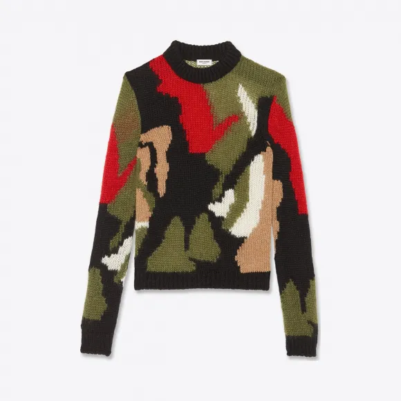 伊夫圣罗兰/Yves Saint laurent 迷彩印花羊毛和马海毛嵌花编织毛衫