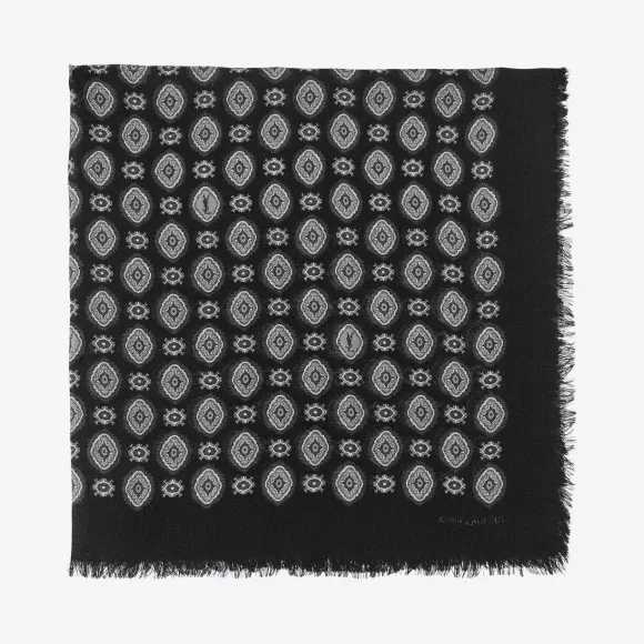 伊夫圣罗兰/Yves Saint laurent 复古羊绒印花斜纹羊毛头巾