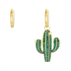 APM 不对称金黄色纯银镶晶钻ARC-EN-CIEL仙人掌耳环 AE11243XKGY