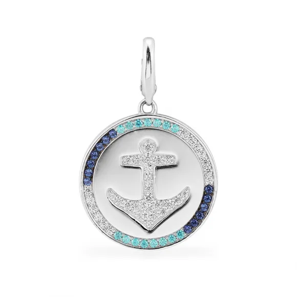 APM 镶藏青色&湖水蓝色船锚扣牌 - 银白色 AV971M