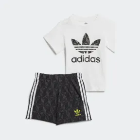 阿迪达斯/Adidas ORIGINALS 白/多色 黑色/淡灰/半亮黄荧光 男童|女童 SHORT SET 短袖运动套装 GD2881