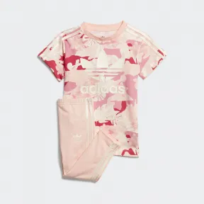 阿迪达斯/Adidas ORIGINALS 乳白色/粉/多色/乳白色 朦胧珊瑚粉/乳白色 男童|女童 TEE DRESS SET 短袖运动套装 GD2890