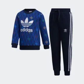 阿迪达斯/Adidas ORIGINALS 皇家蓝/学院藏青蓝/多色/白 男童 CREW SET 运动套装 GN6785