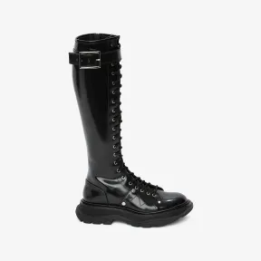 亚历山大麦昆/Alexander McQueen 黑色/银色 女士 系带靴 595466WHZ811081 