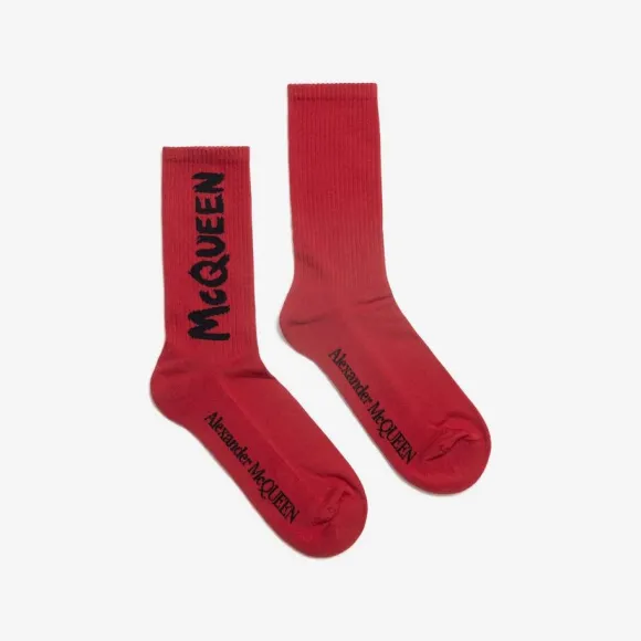 亚历山大麦昆/Alexander McQueen 男士 McQueen 波尔多涂鸦袜 6602734D33Q6160 