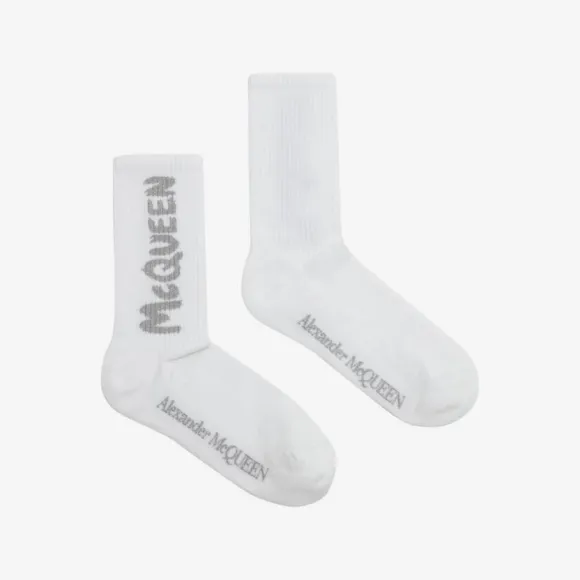 亚历山大麦昆/Alexander McQueen 白色/银色 男士 袜子 6602734E14Q9081 