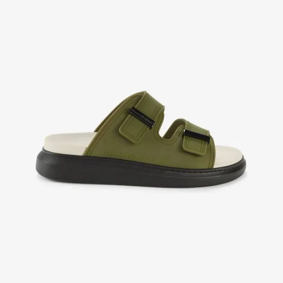 亚历山大麦昆/Alexander McQueen 男士军绿色混合拖鞋 663563W4Q583328 