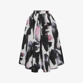 亚历山大麦昆/Alexander McQueen 女士Watercolour Graffiti褶皱中裙白色 684284QCAGN9903