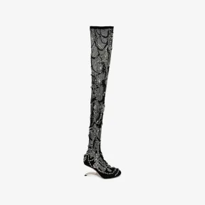 亚历山大麦昆/Alexander McQueen 黑色/银色 女士 长筒靴 700314W4TN11081 