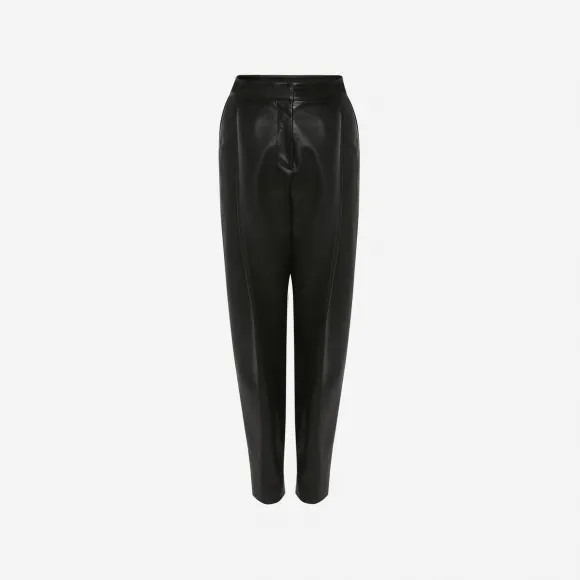 亚历山大麦昆/Alexander McQueen 女士黑色褶皱皮裤 703163Q5AJB1000 
