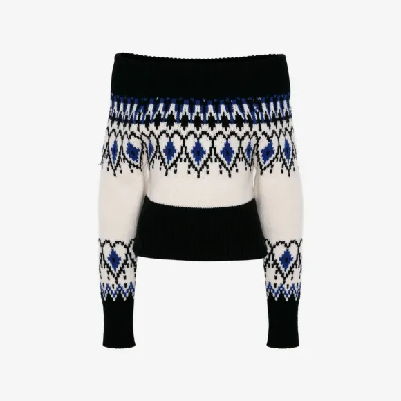 亚历山大麦昆/Alexander McQueen 象牙色/黑色 女士 毛衣 710206Q1A279093 