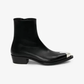 亚历山大麦昆/Alexander McQueen 男士黑色/银色朋克靴 711114WIDY11081 
