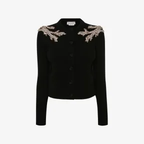 亚历山大麦昆/Alexander McQueen 黑色/水晶 女士 开衫 720631Q1A4U1011 