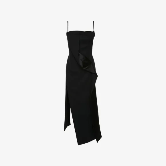 亚历山大麦昆/Alexander McQueen 女式黑色垂坠开衩鸡尾酒礼服 727525QJADA1000 