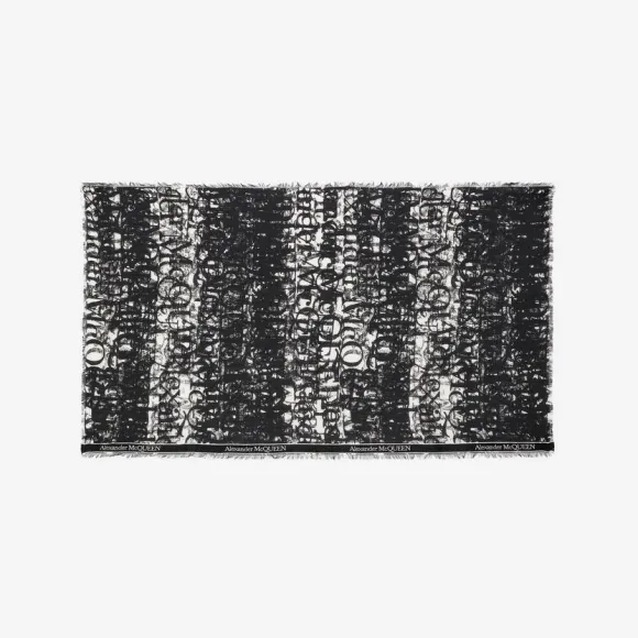 亚历山大麦昆/Alexander McQueen 男士黑色/象牙色 Selvedge Tape McQueen 徽标印花披肩 7289934E34Q1078 811148819