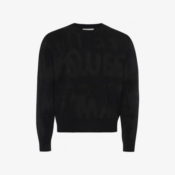 亚历山大麦昆/Alexander McQueen 男士黑色 McQueen 涂鸦提花毛衣 729280Q1XGM1000 