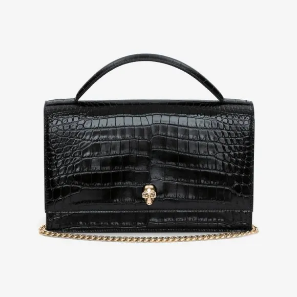 亚历山大麦昆/Alexander McQueen 女士黑色顶部提手骷髅包 7327981HB0G1000 812849985