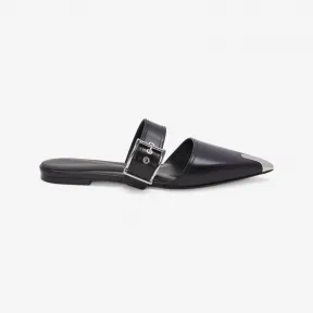 亚历山大麦昆/Alexander McQueen 女士Punk平底穆勒鞋黑色/银色 733188WHSWD1081