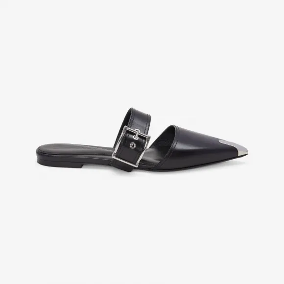 亚历山大麦昆/Alexander McQueen 女士Punk平底穆勒鞋黑色/银色 733188WHSWD1081