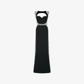 亚历山大麦昆/Alexander McQueen 女式黑色水晶碎片吊带晚礼服 733552QZAIA1000 