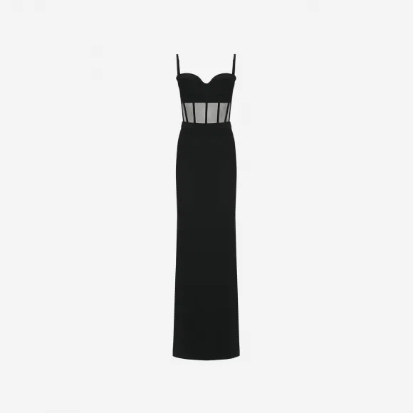 亚历山大麦昆/Alexander McQueen 女士黑色紧身晚礼服 734513QEAAA1000 